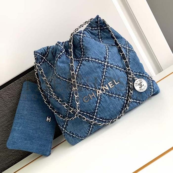 Ch**el Women CC 22 Handbag Stitched Denim Silver Metal Blue 20cm and 36cm Master Quality