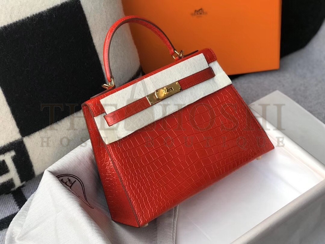 H**me5 Kelly 25 cm Bag In Red Embossed Crocodile Master Quality