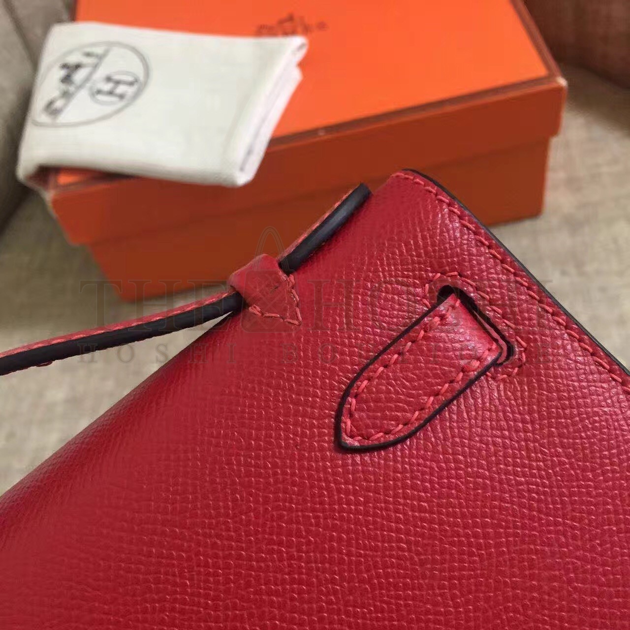 H**me5 Dark Red Kelly Pochette Epsom Handmade Bag Master Quality