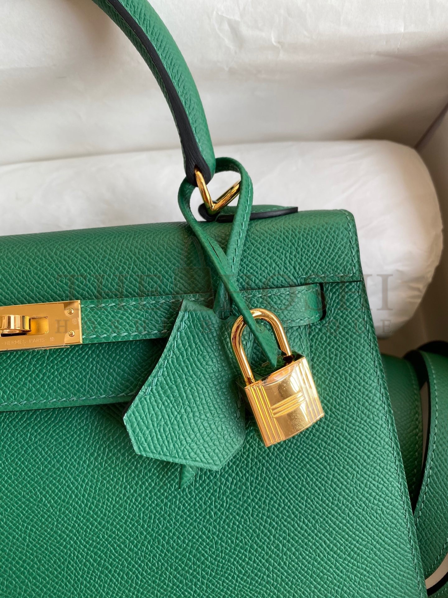 H**me5 Kelly Sellier 25 Handmade Bag In Vert Vertigo Epsom Calfskin Master Quality