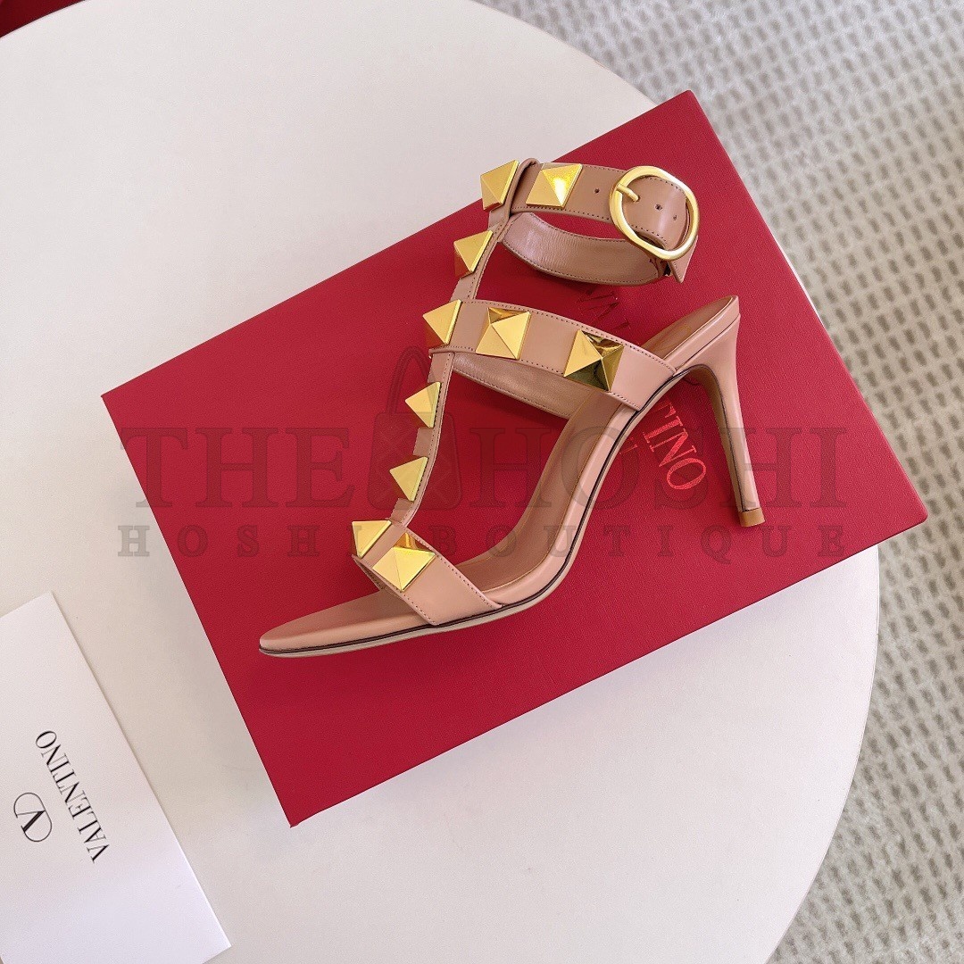 Va1e*ntin0 Roman Stud Sandals 100mm In Rose Cannelle Calfskin Master Quality