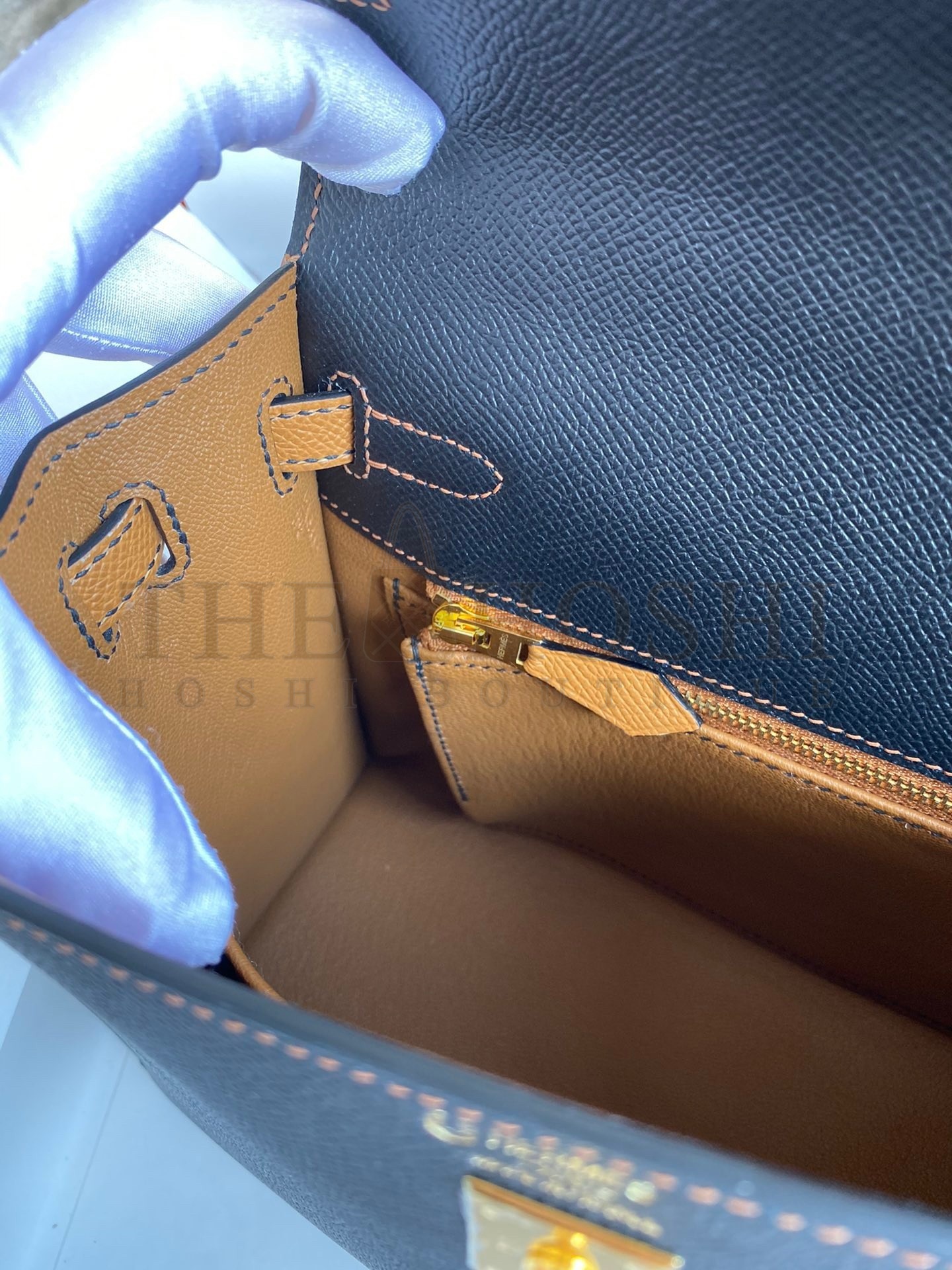 H**me5 Kelly Sellier 25 Bicolor Bag in Black and Gold Epsom Calfskin Master Quality