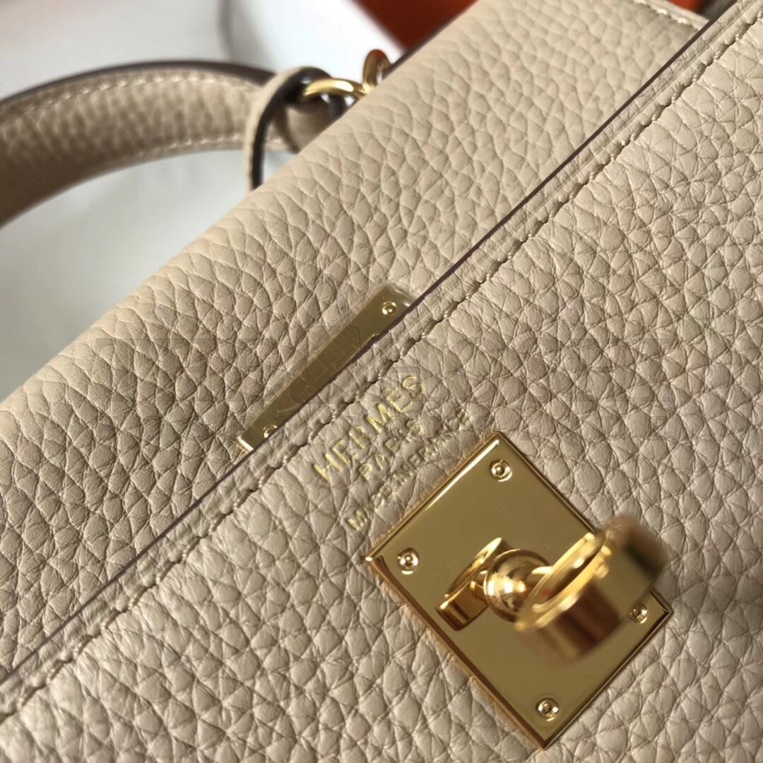 H**me5 Mini Kelly 20cm Bag In Beige Clemence Leather Master Quality