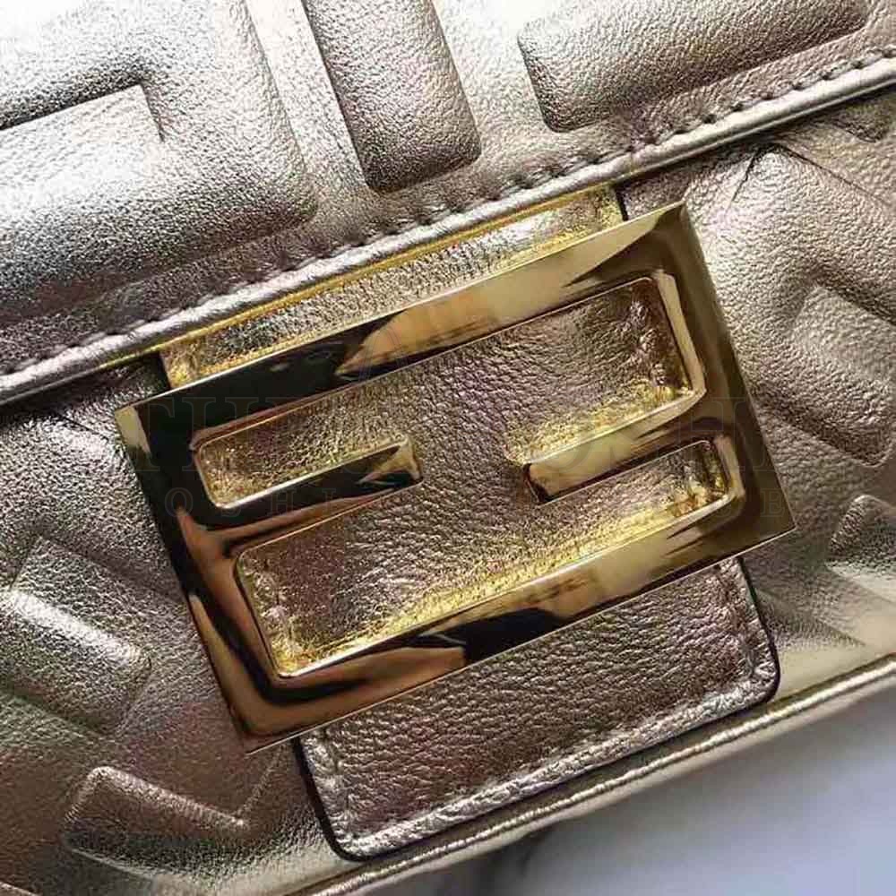 F**di Women Baguette F**di Prints On Leather Bag-Gold Master Quality