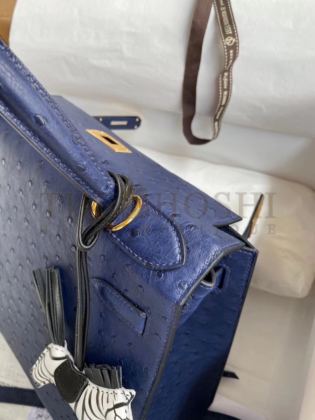 H**me5 Blue Iris Ostrich Kelly 28cm Handmade Bag Master Quality
