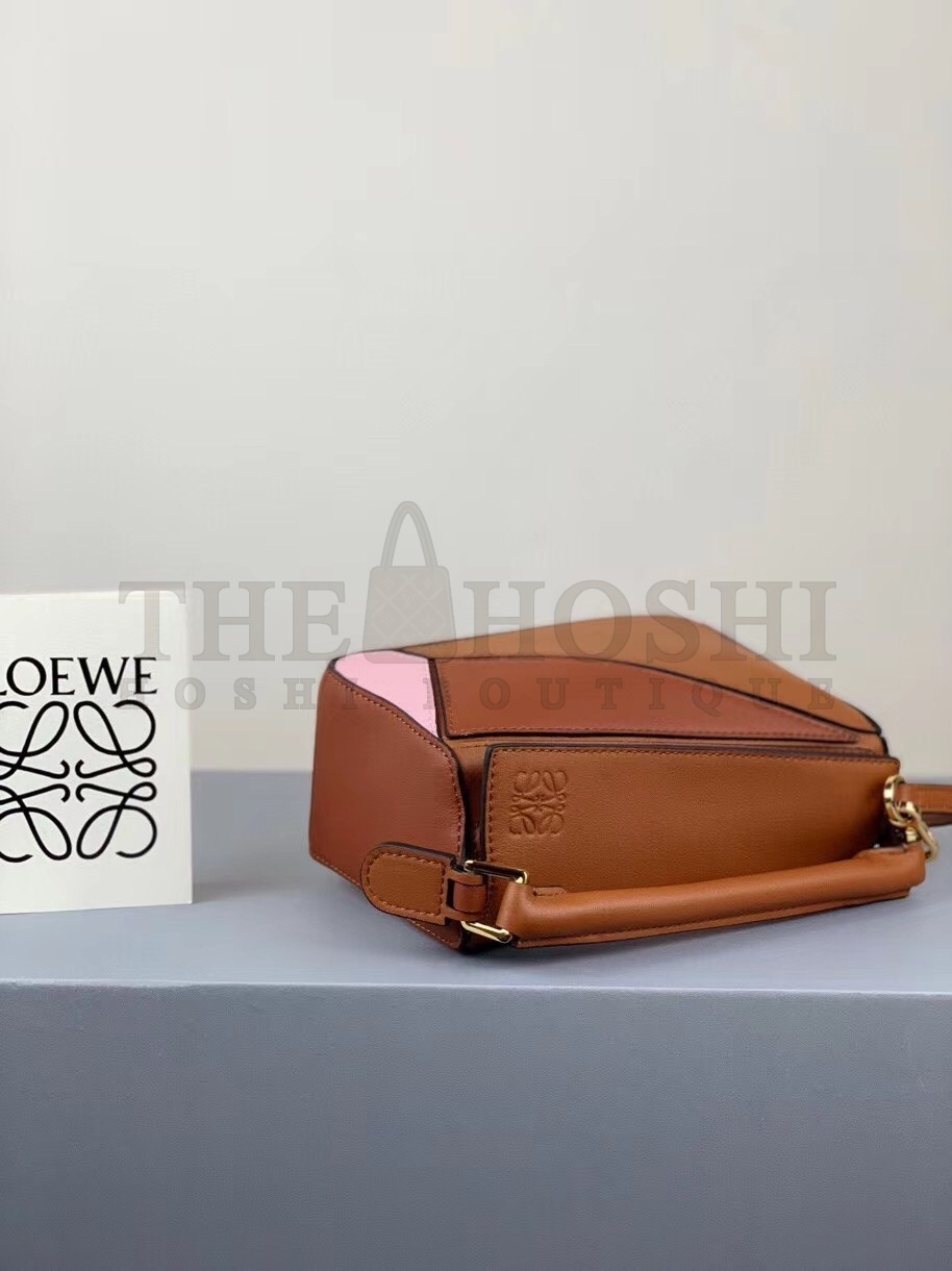 L0ew* Mini Puzzle Bag In Brown/Camel/Pink Calfskin Master Quality