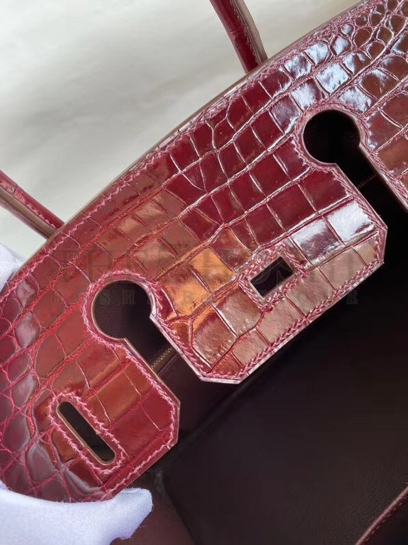 H**me5 Bordeaux Birkin 30cm Crocodile Niloticus Shiny Bag Master Quality