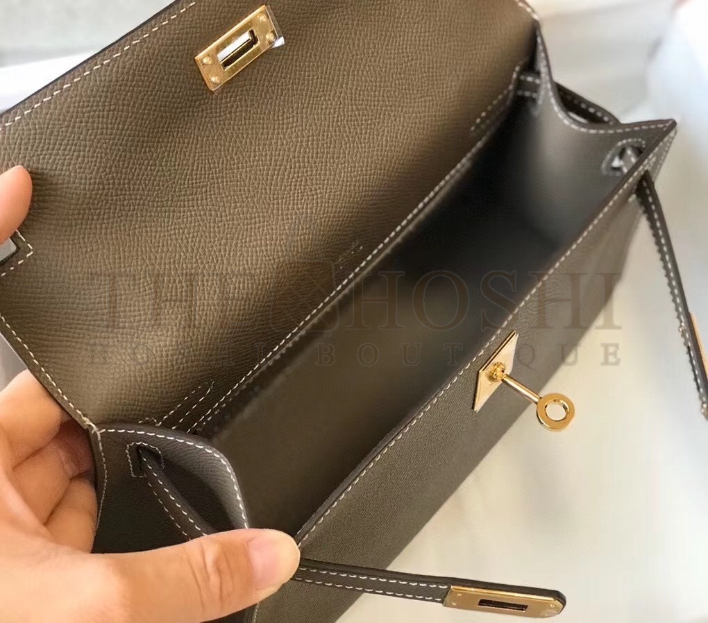 H**me5 Kelly Pochette Bag In Taupe Grey Epsom Leather Master Quality