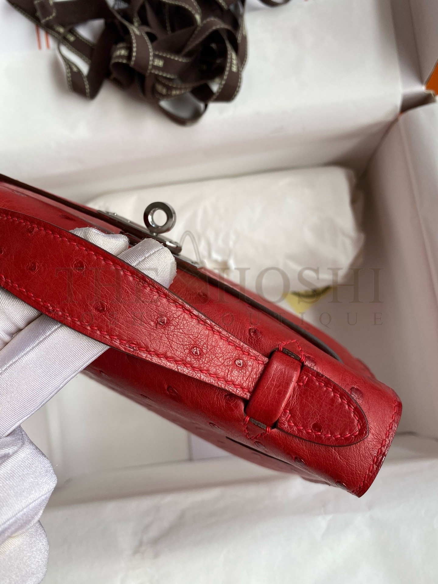 H**me5 Kelly Pochette Handmade Bag In Red Ostrich Leather Master Quality