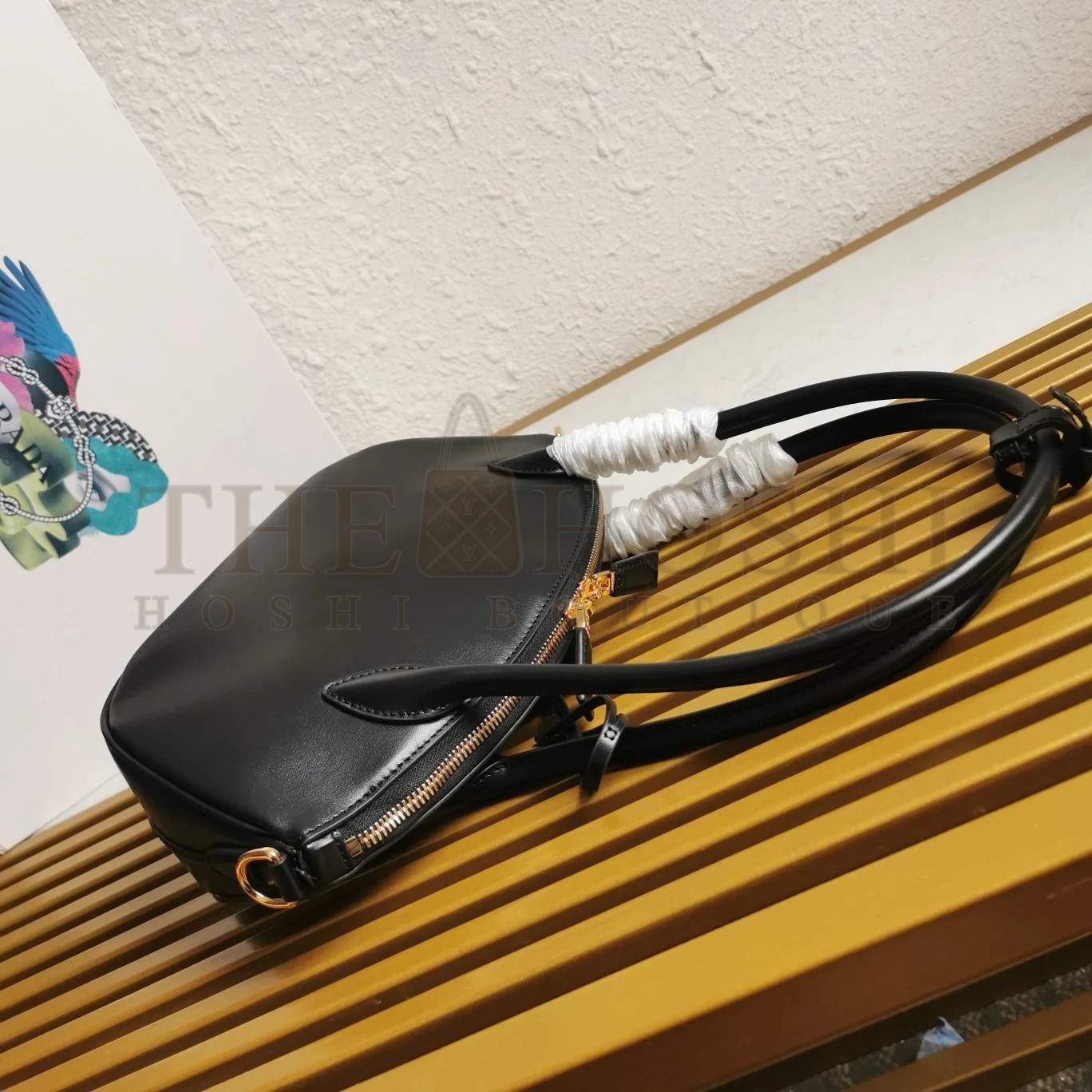 Pra*a Shoulder Bag with Double Zipper in Black Calfskin Master Quality