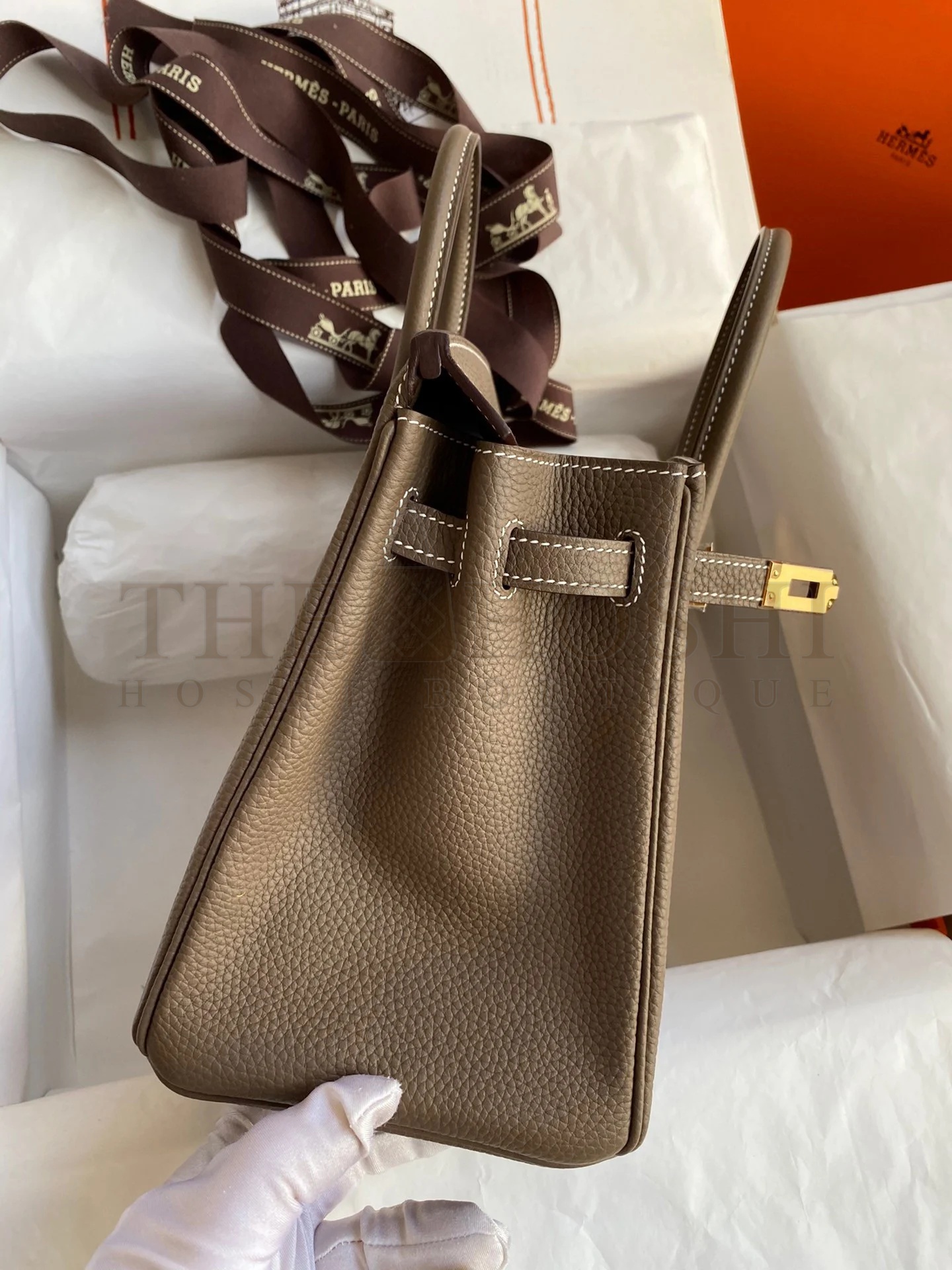 H**me5 Birkin 25 Retourne Handmade Bag In Taupe Clemence Leather Master Quality