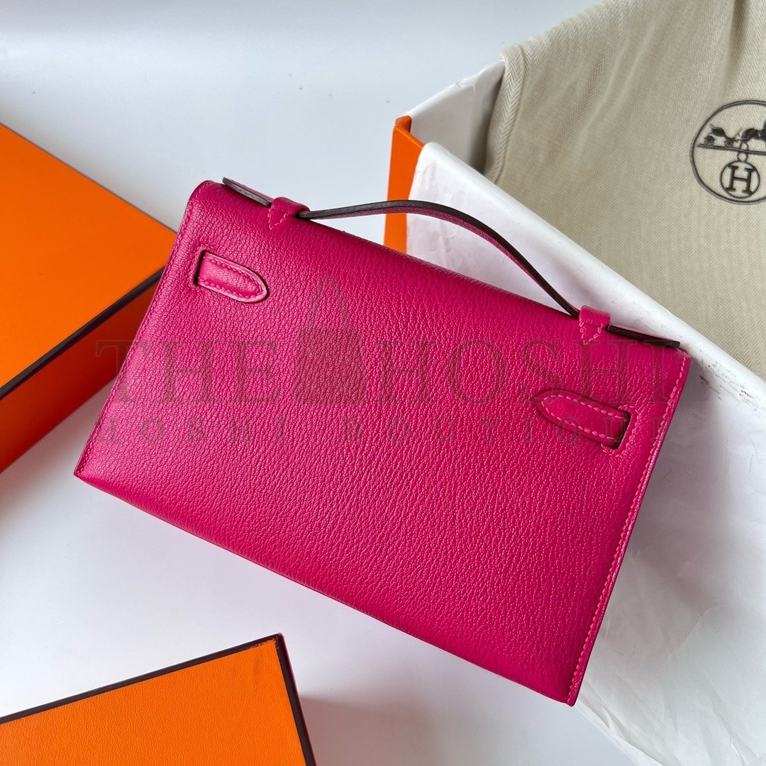 H**me5 Kelly Pochette Handmade Bag In Rose Mexico Chevre Mysore Leather Master Quality