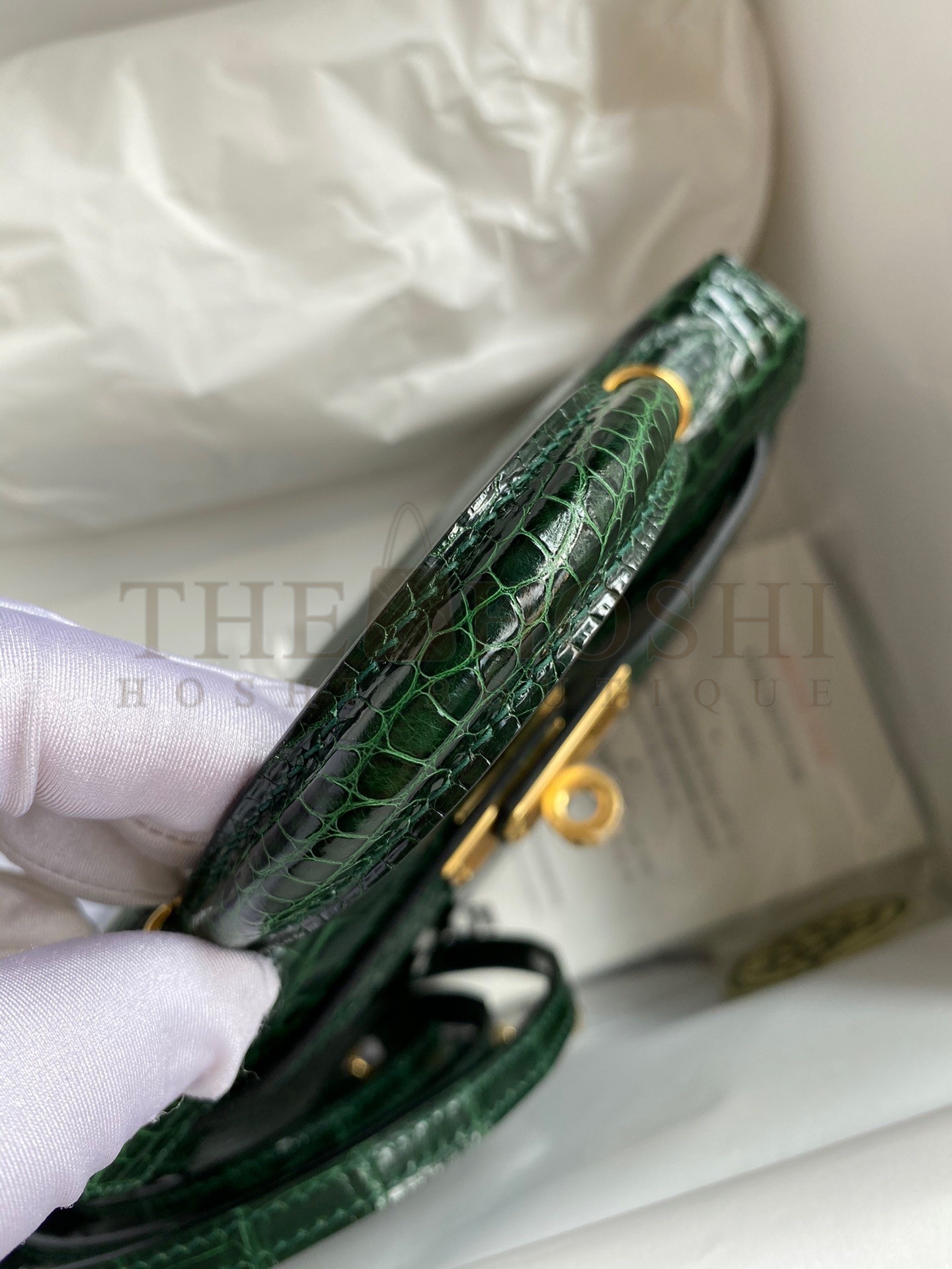 H**me5 Kelly Mini II Sellier Handmade Bag In Malachite Shiny Alligator Leather Master Quality