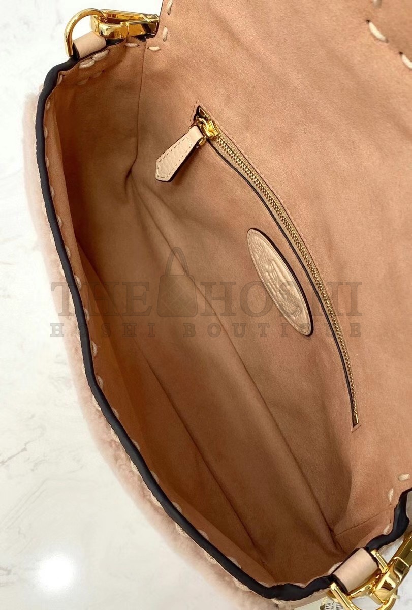 F**di Medium Baguette Bag In Beige Shearling Master Quality