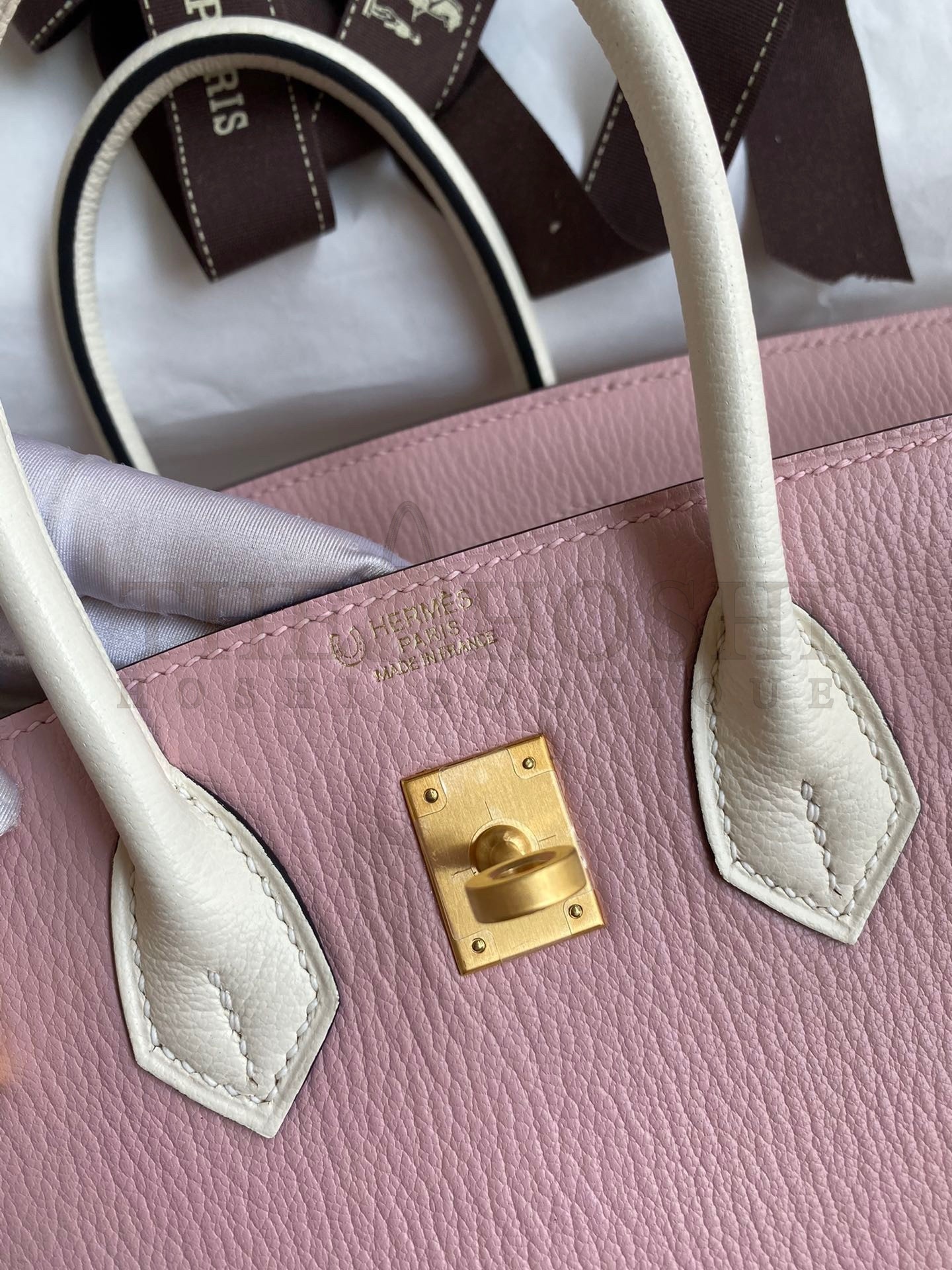 H**me5 HSS Birkin 25 Bicolor Bag in Pink and Craie Chevre Mysore Leather Master Quality