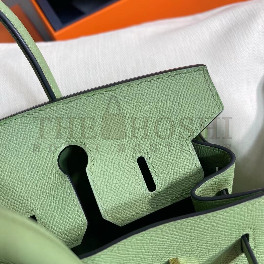H**me5 Birkin 25 Sellier Handmade Bag In Vert Criquet Epsom Calfskin Master Quality