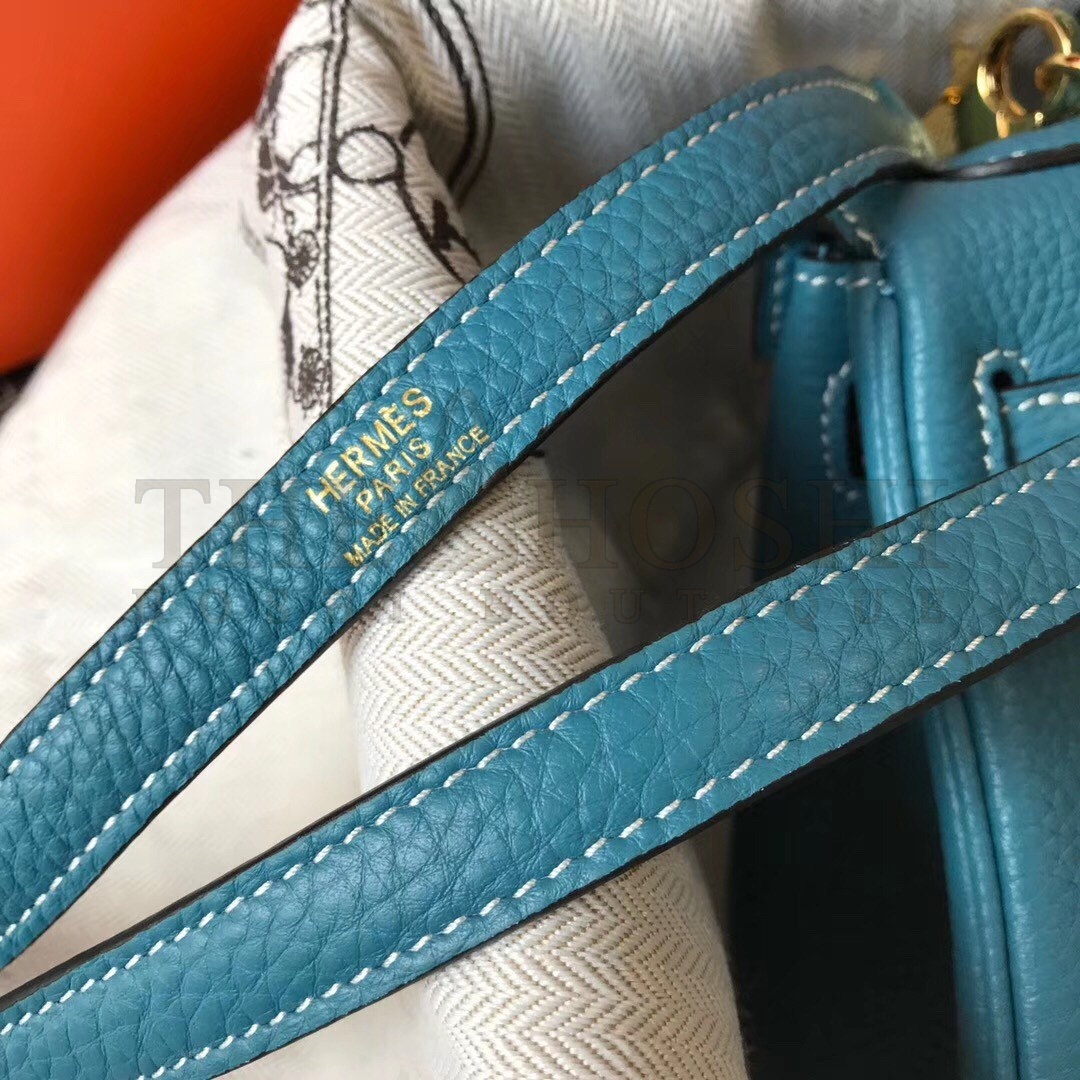 H**me5 Mini Kelly 20cm Bag In Blue Jean Clemence Leather Master Quality