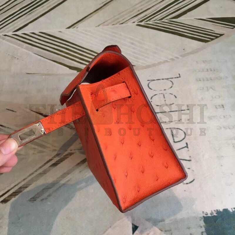 H**me5 Orange Kelly Pochette Ostrich Handmade Bag Master Quality