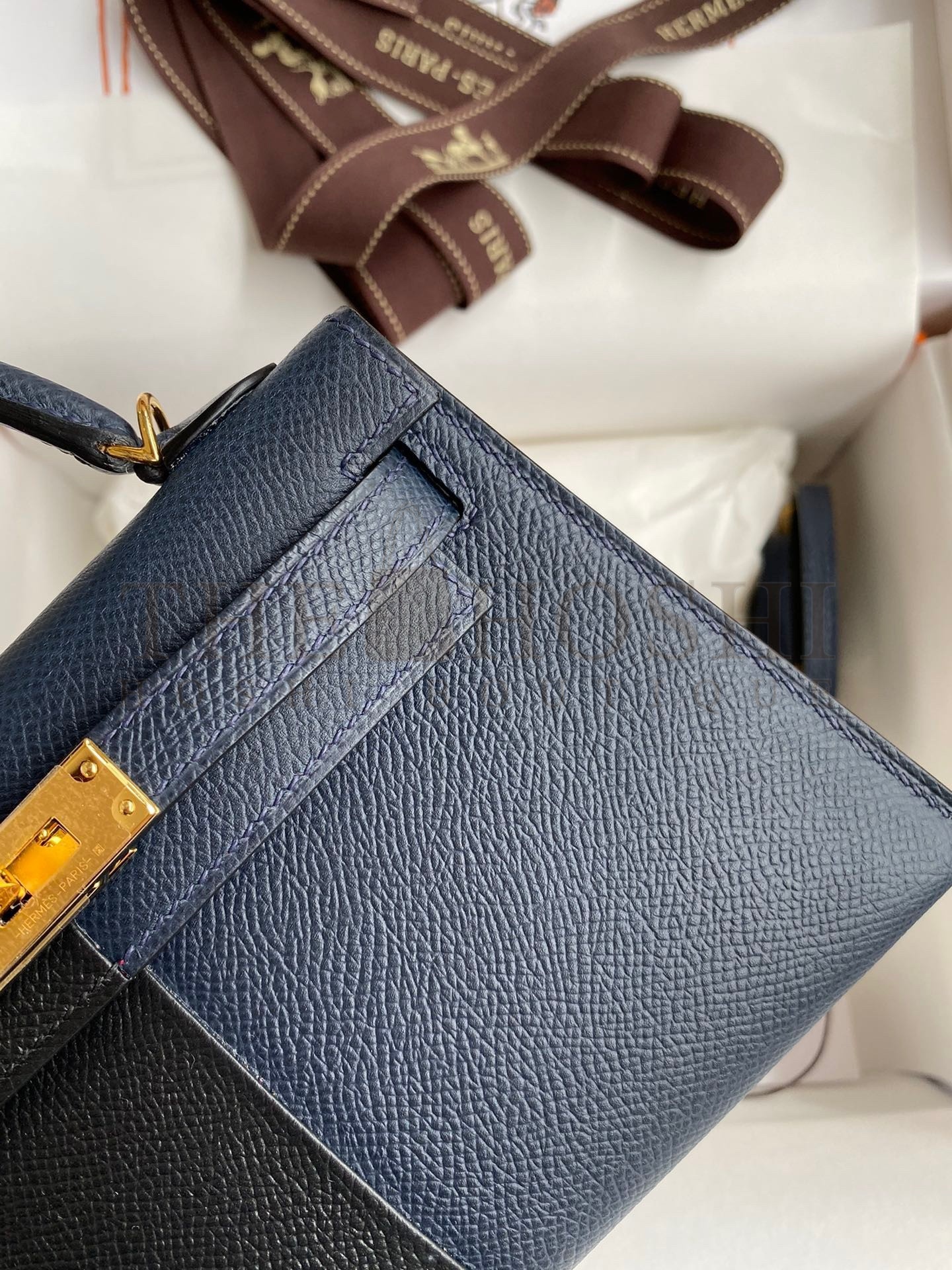 H**me5 Kelly Mini II Sellier Tri-color Bag In Black/Blue Indigo/Red Calfskin Master Quality