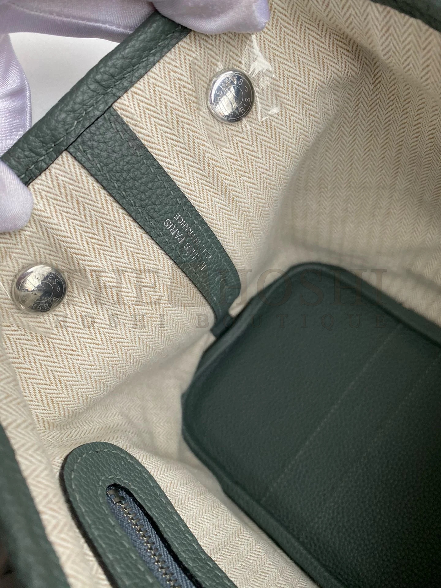 H**me5 Garden Party 30 Handmade Bag in Vert Amande Clemence Leather Master Quality