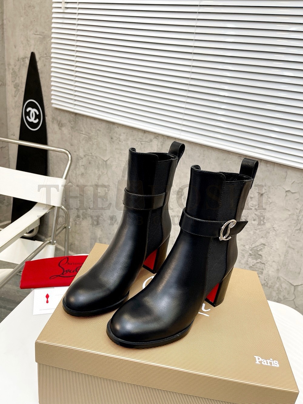 Chr1st1an Louboutin CL Chelsea Ankle Boots 70MM in Black Leather Master Quality