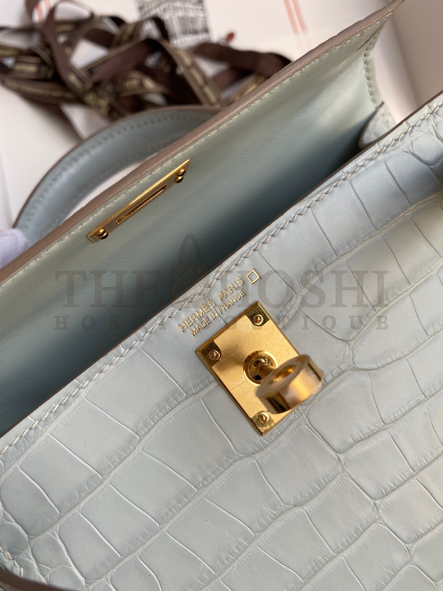 H**me5 Kelly Mini II Sellier Handmade Bag In Blue Glacier Matte Alligator Leather Master Quality