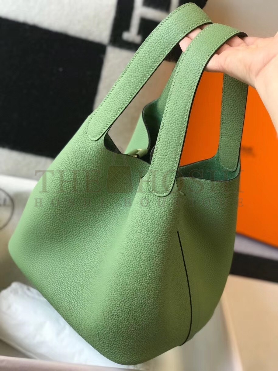 H**me5 Vert Criquet Picotin Lock MM 22cm Handmade Bag Master Quality