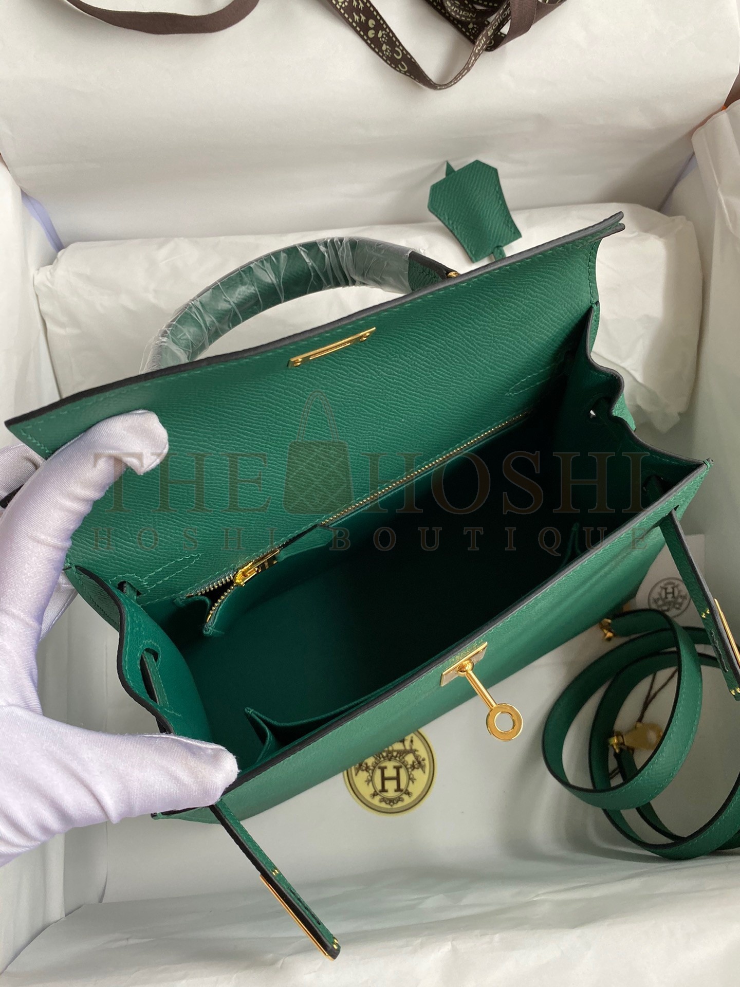 H**me5 Kelly Sellier 25 Handmade Bag In Malachite Epsom Calfskin Master Quality