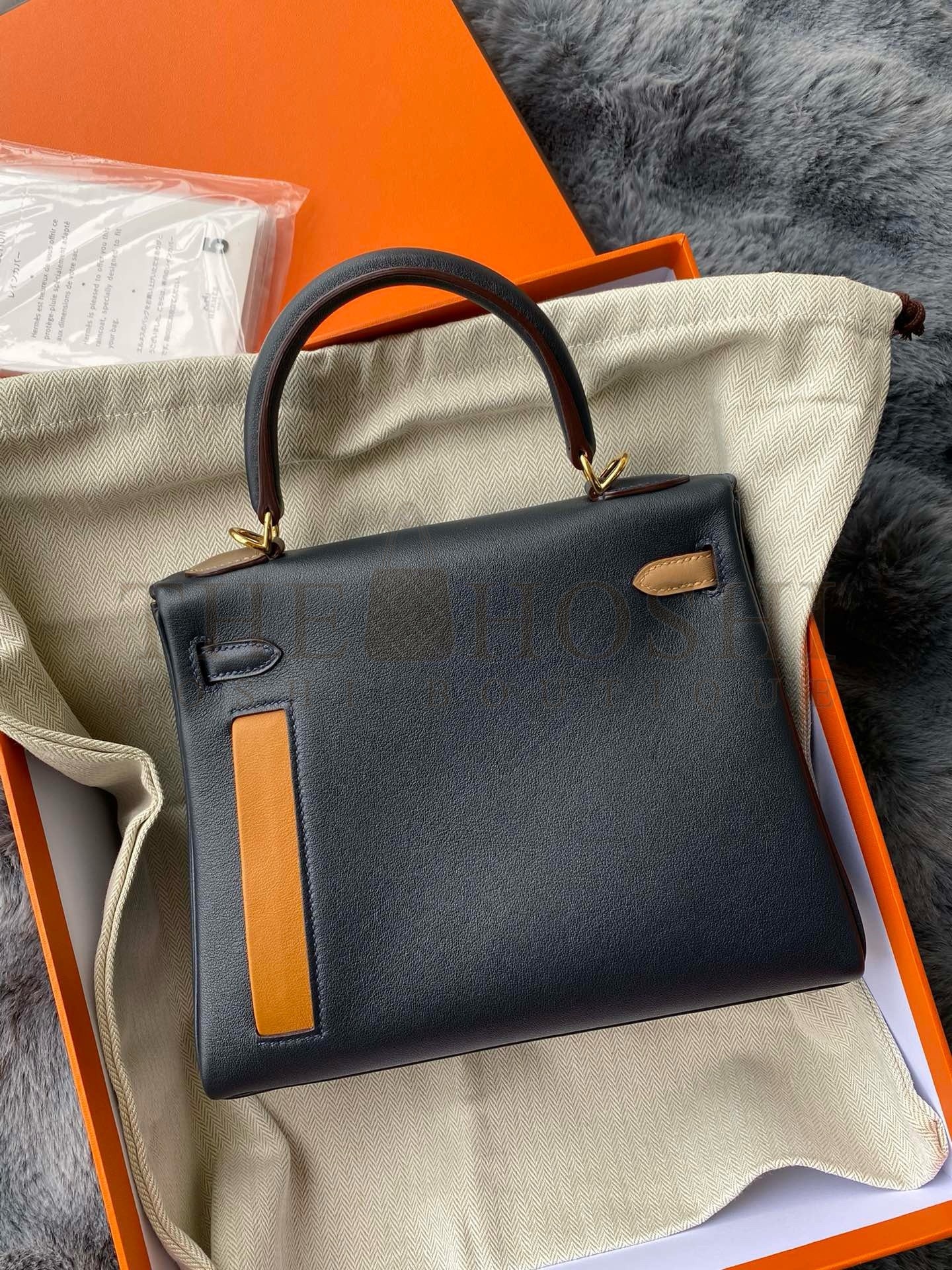 H**me5 Kelly Colormatic 25 Handmade Bag in Blue Nuit Swift Leather Master Quality