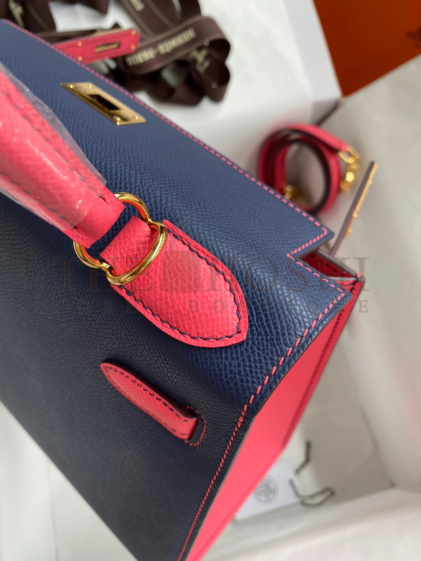 H**me5 Kelly Sellier 28 Bicolor Bag in Blue Saphir and Rose Lipstick Epsom Calfskin Master Quality