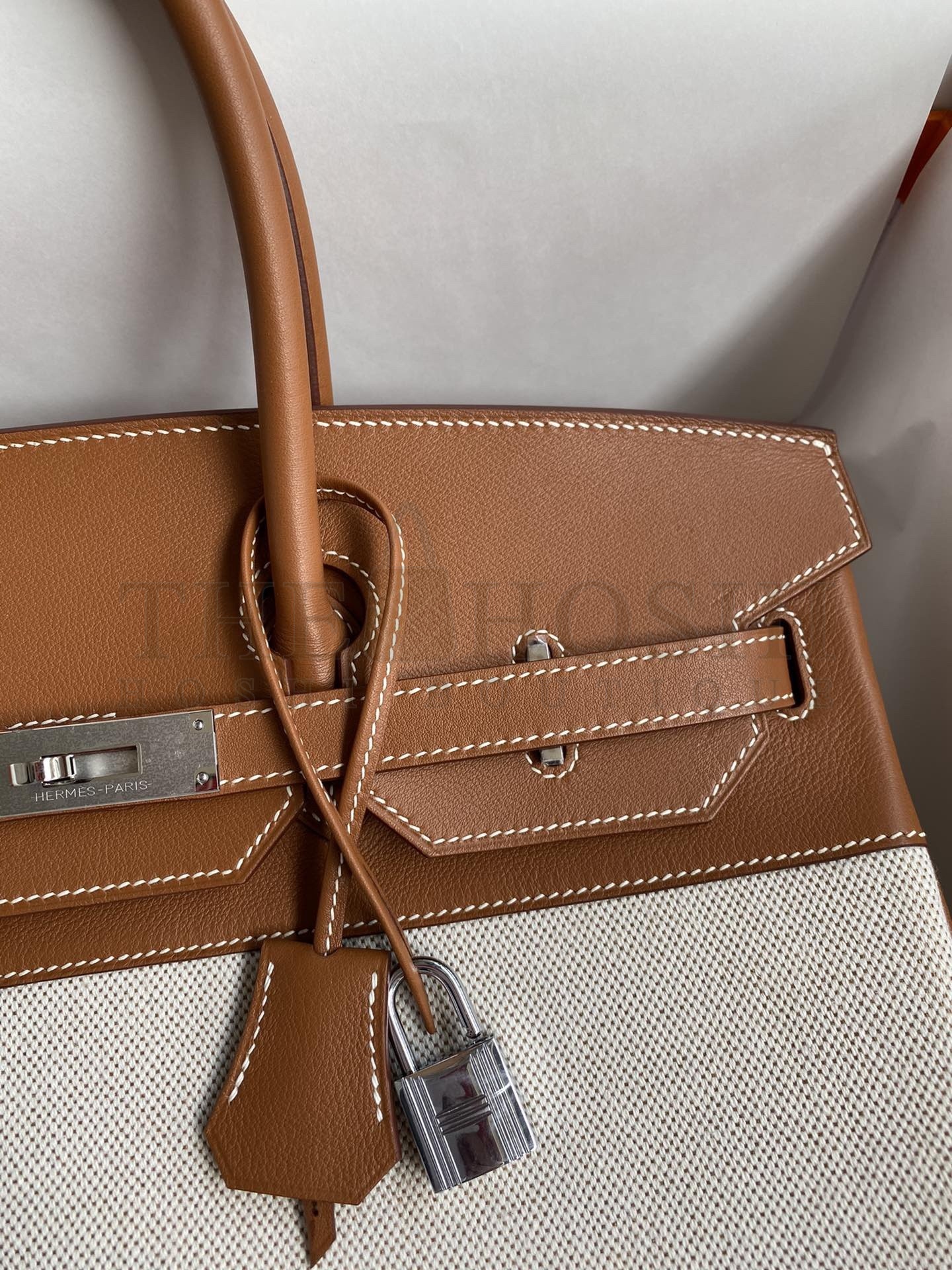 H**me5 Birkin 35 Handmade Bag In Toile &amp; Gold Swift Leather Master Quality