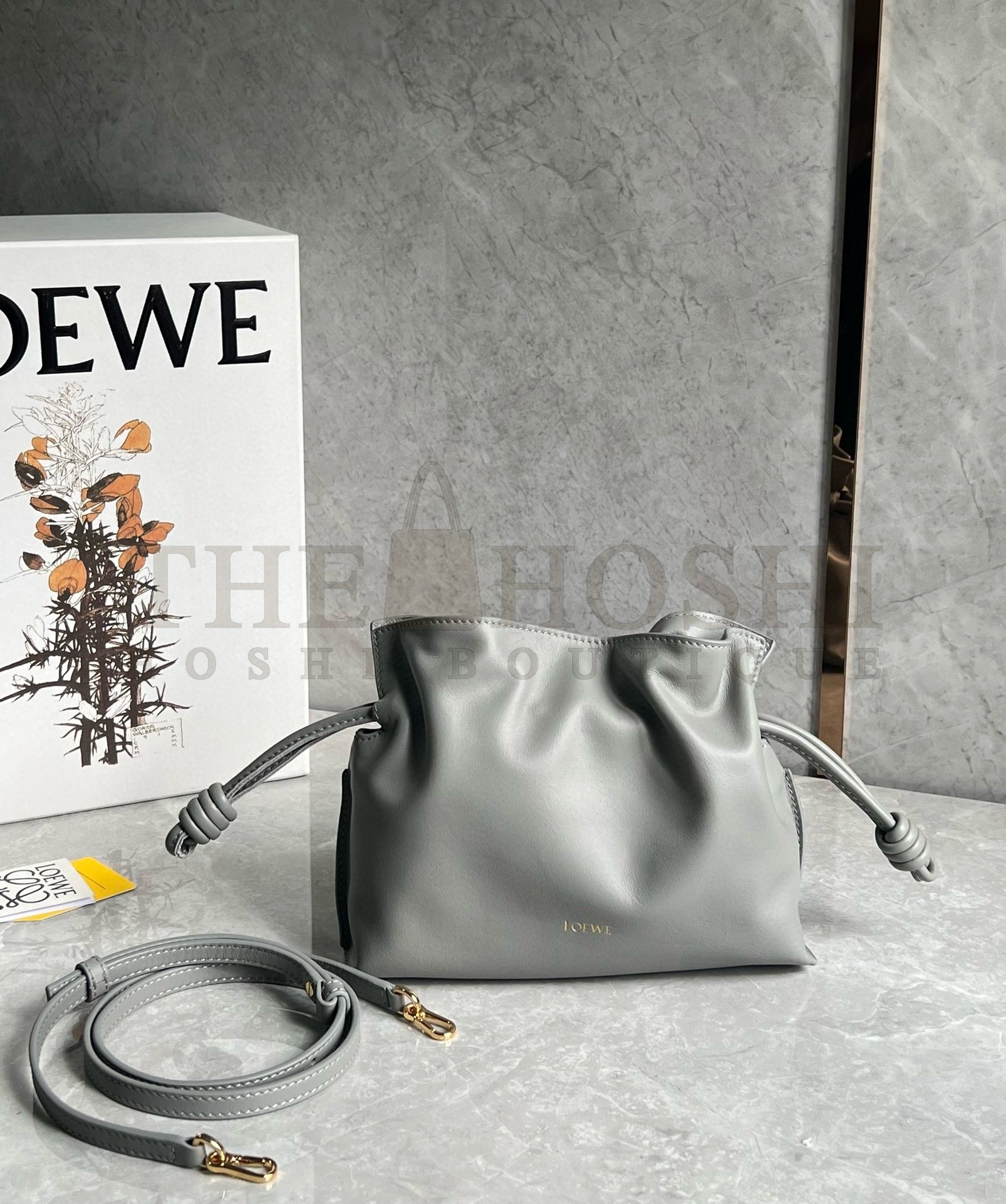 L0ew* Mini Flamenco Clutch Bag in Pearl Grey Nappa Calfskin Master Quality