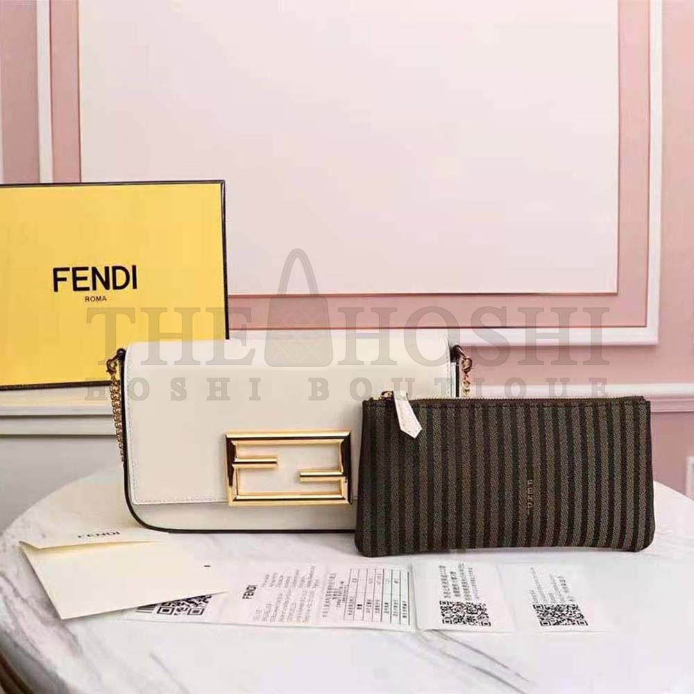 F**di Women Wallet on Chain with Pouches Leather Mini-Bag-White Master Quality
