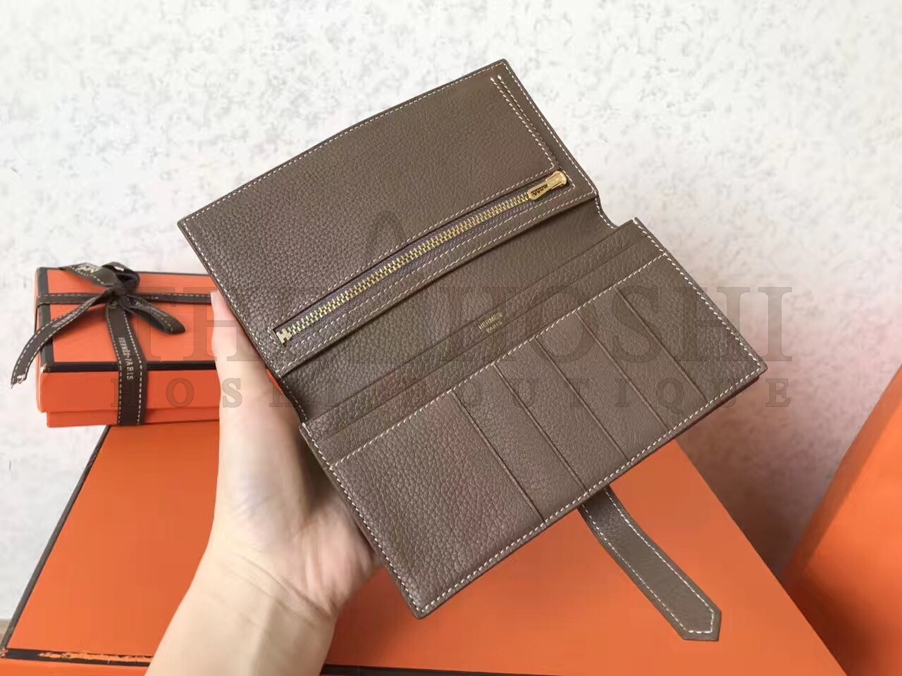 H**me5 Taupe Clemence Bearn Gusset Wallet Master Quality