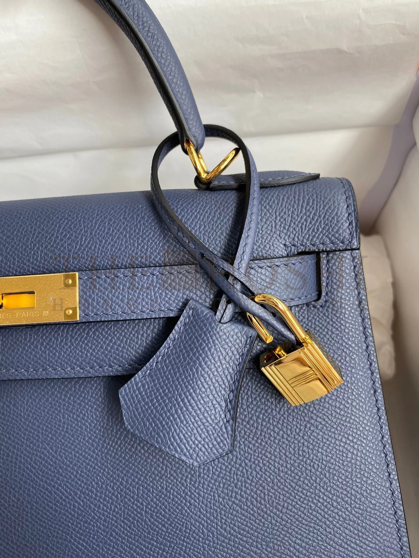 H**me5 Kelly Sellier 28 Handmade Bag In Blue Saphir Epsom Calfskin Master Quality