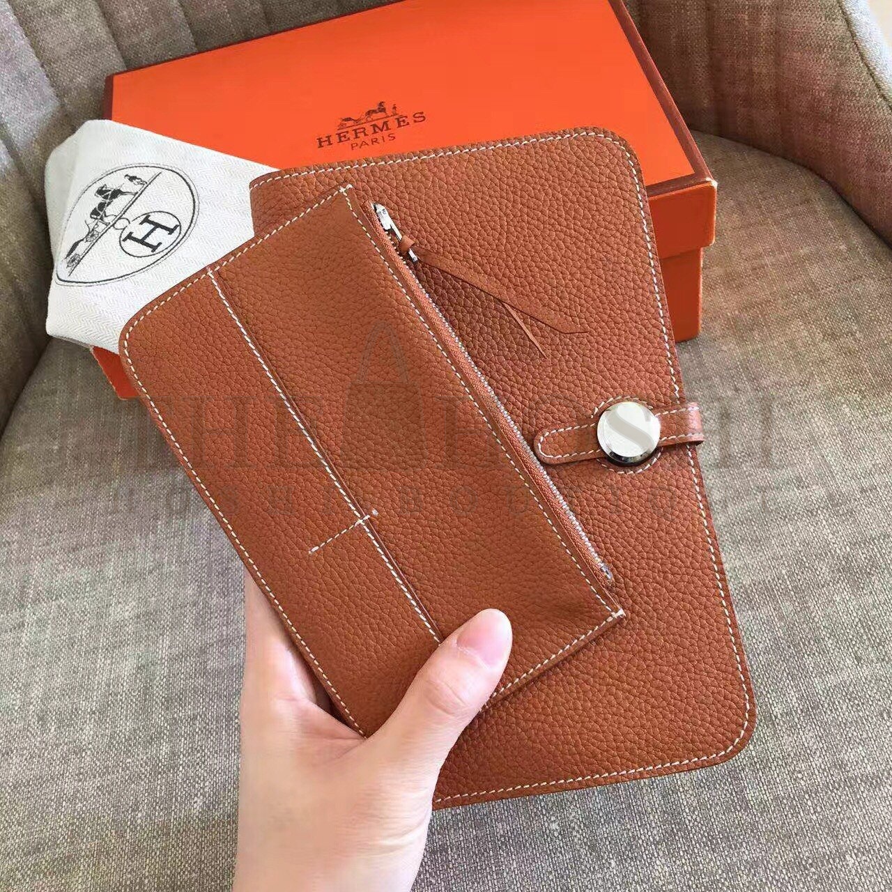 H**me5 Dogon Duo Wallet in Gold Clemence Leather Master Quality