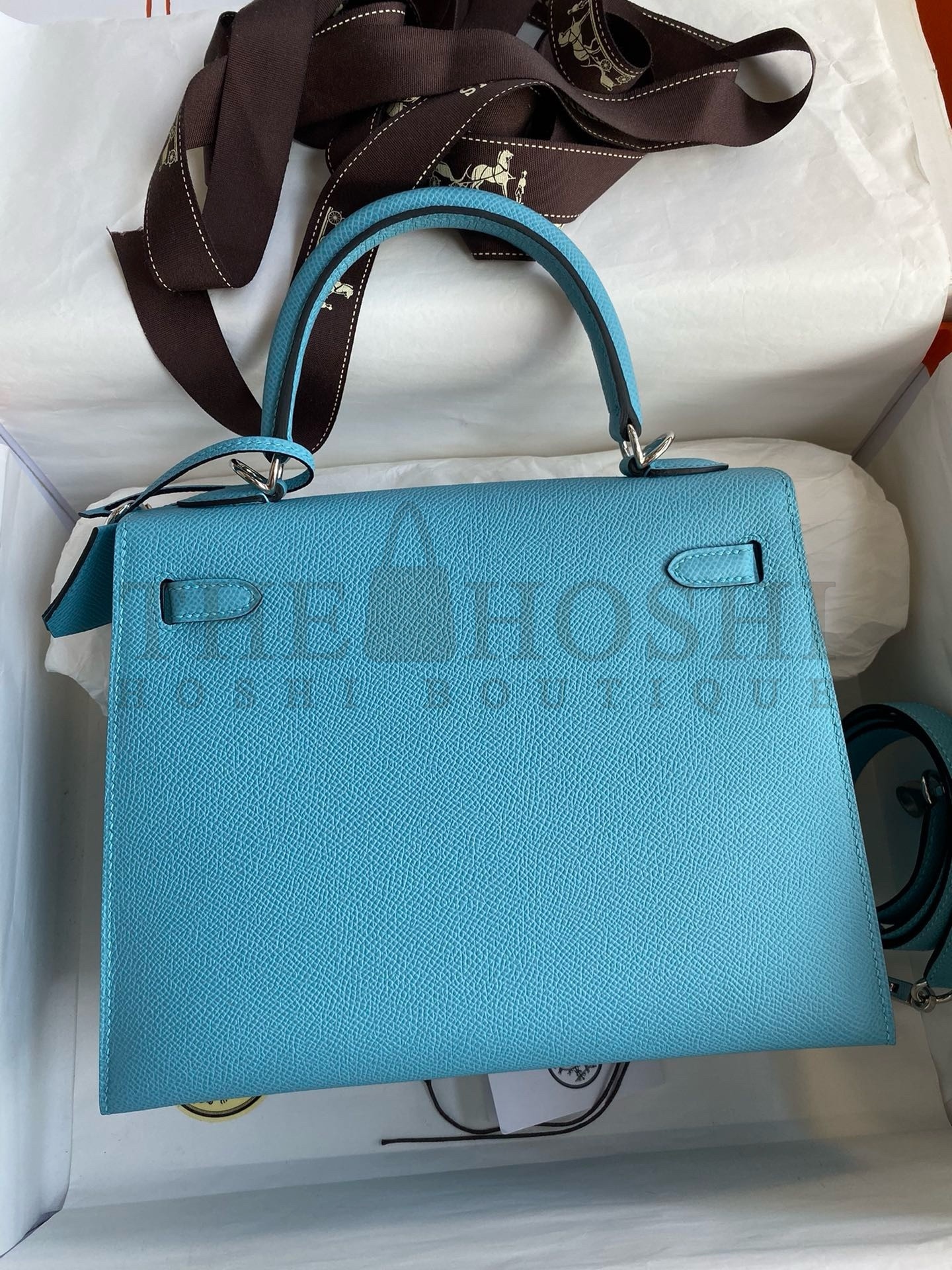 H**me5 Kelly Sellier 25 Handmade Bag In Blue du Nord Epsom Calfskin Master Quality