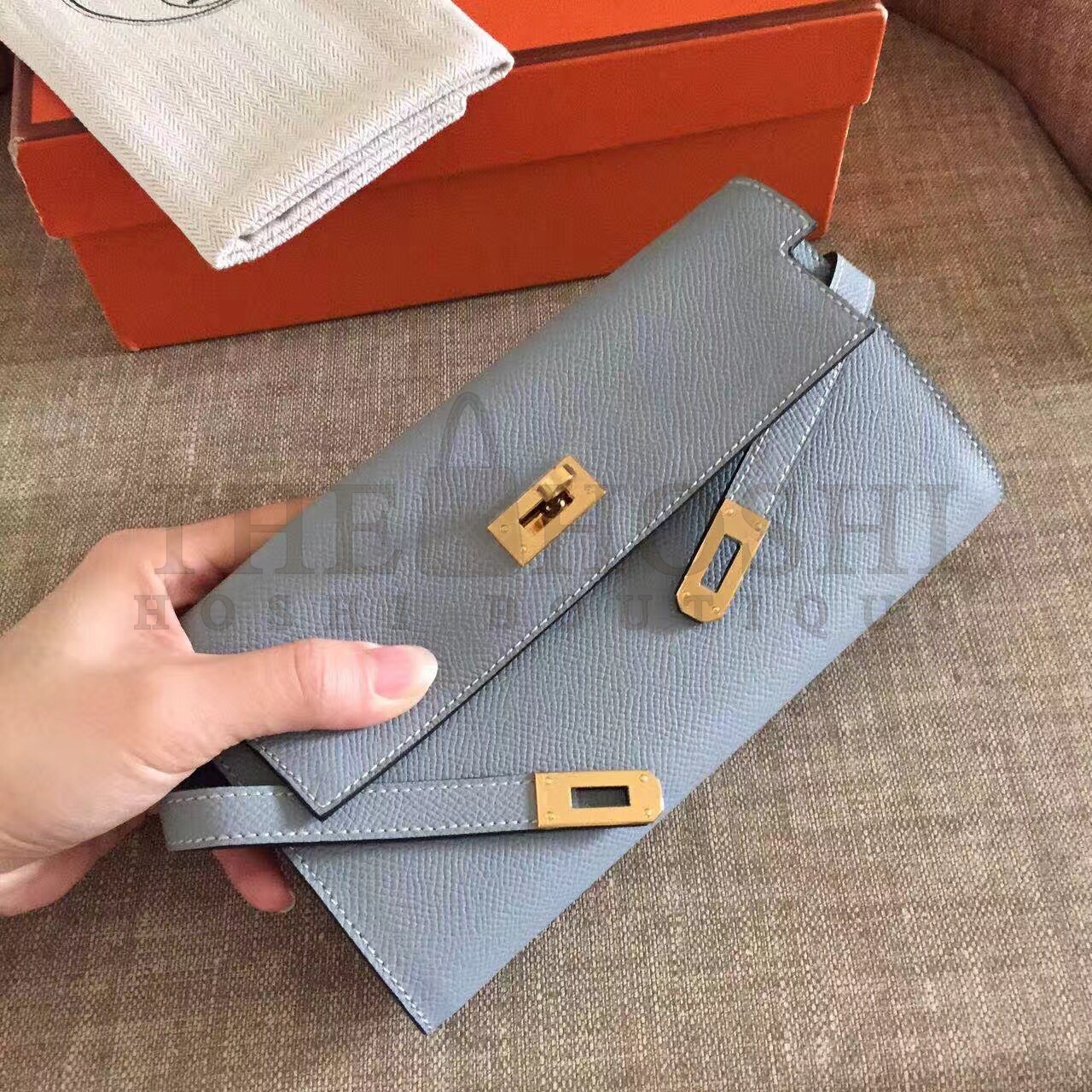 H**me5 Kelly Classic Long Wallet In Ciel Epsom Leather Master Quality