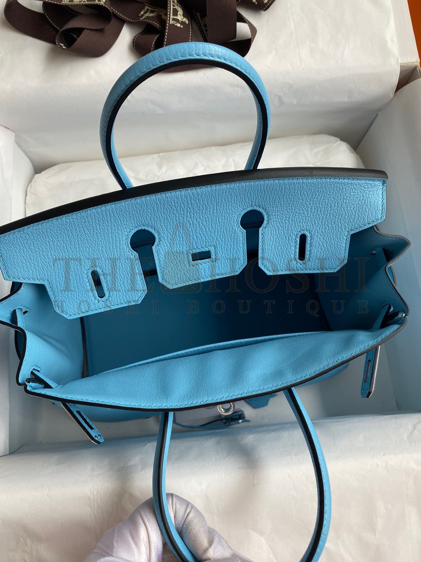 H**me5 Birkin 25 Retourne Handmade Bag In Blue Aztec Chevre Mysore Leather Master Quality
