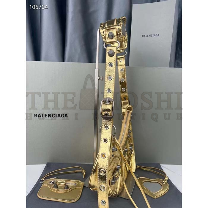 Ba1en*iaga Women Le Cagole XS Shoulder Bag Gold Metallized Arena Lambskin Master Quality