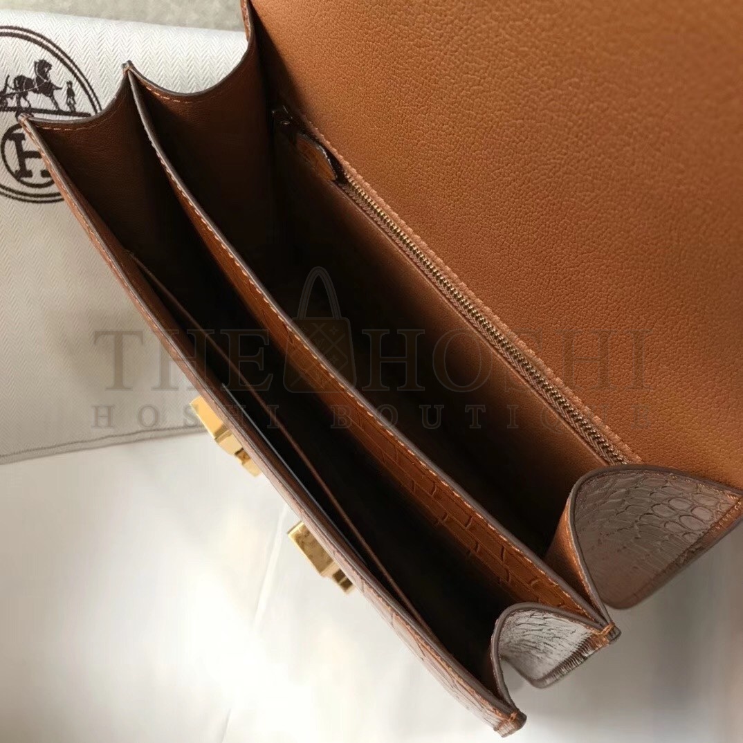 H**me5 Constance 24cm Bag In Brown Embossed Crocodile Master Quality