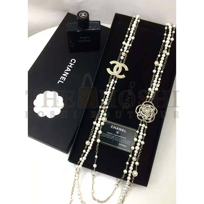 Ch**el Women Long Necklace in Metal Glass Pearls &amp; Diamantés-White Master Quality