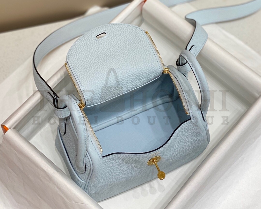 H**me5 Lindy Mini Bag In Blue Brume Clemence Leather GHW Master Quality