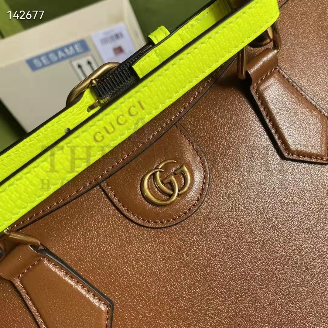 Gvc*1 Women Gvc*1 Diana Medium Tote Bag Double G Brown Leather Bamboo Handles Master Quality
