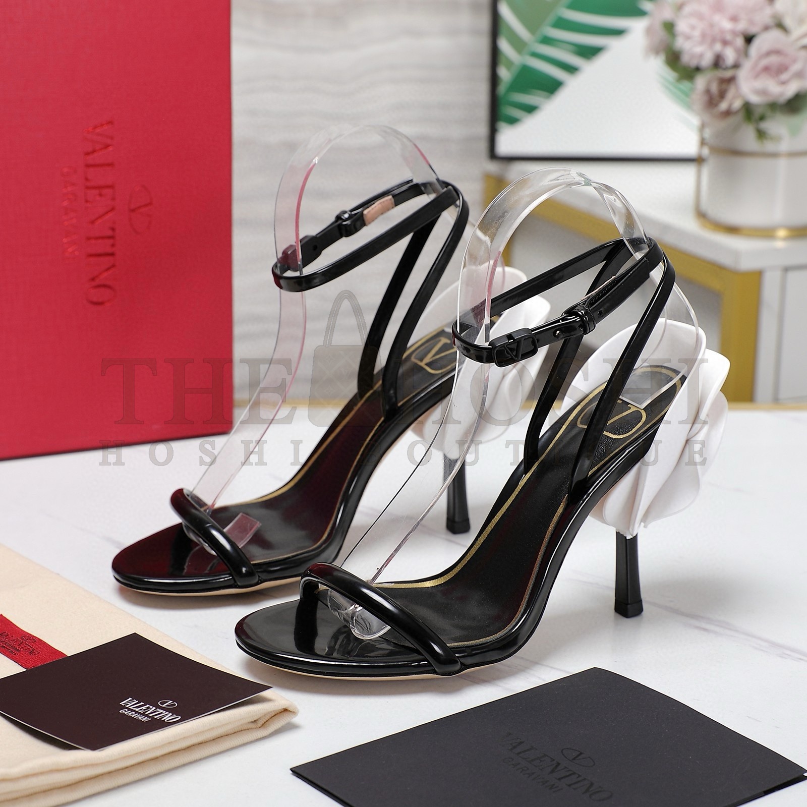 Va1e*ntin0 Roserouche Sandals 1959 100mm in Black Calfskin Master Quality