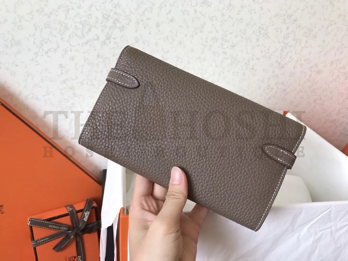 H**me5 Kelly Classic Long Wallet In Etoupe Clemence Leather Master Quality