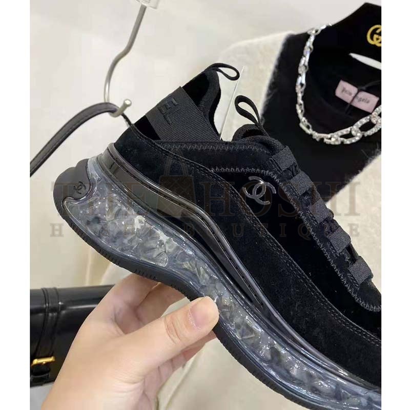 Ch**el Women Sneakers Suede Calfskin Velvet & Grosgrain Black Master Quality