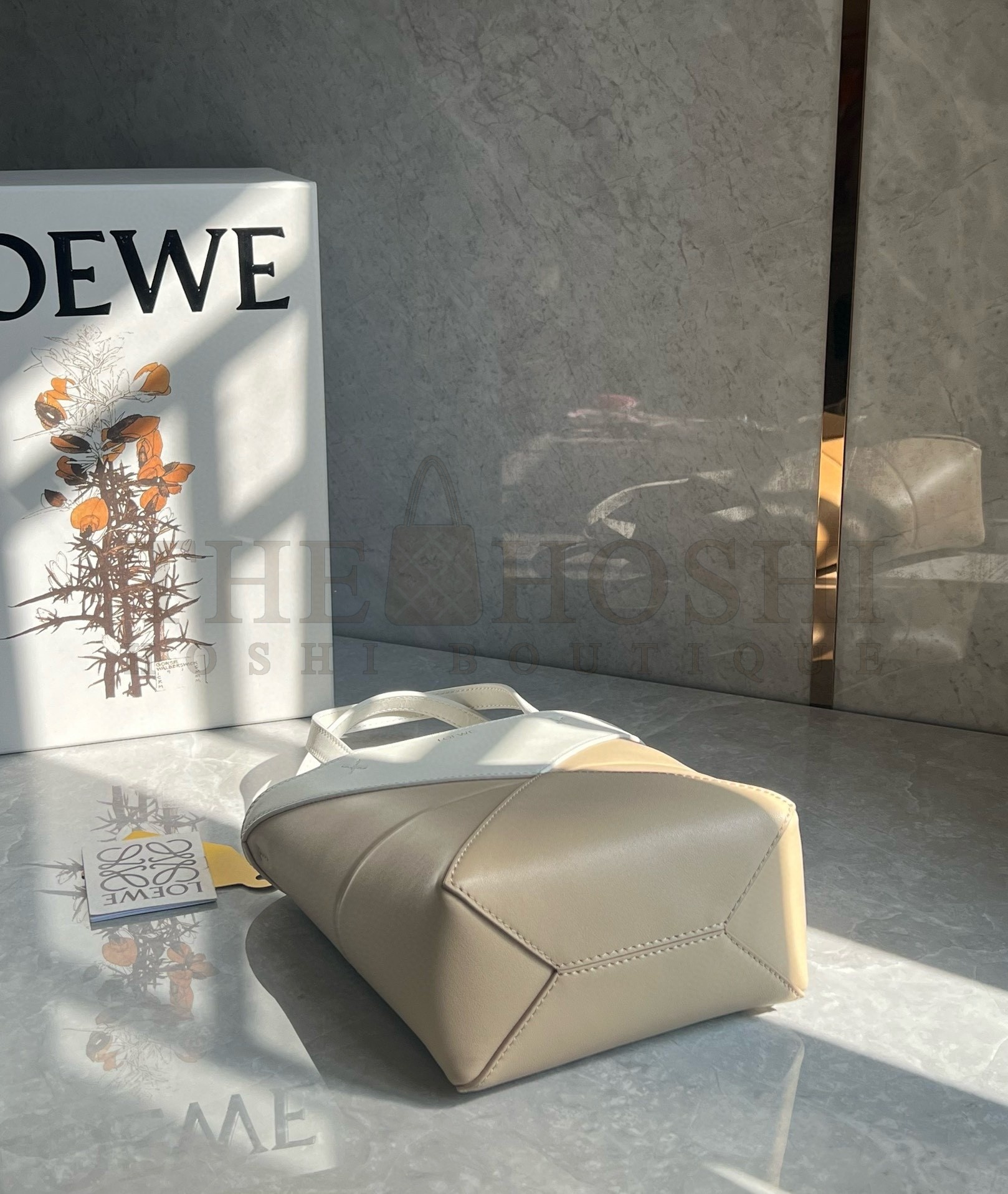 L0ew* Mini Puzzle Fold Tote Bag in White/Beige Calfskin Master Quality