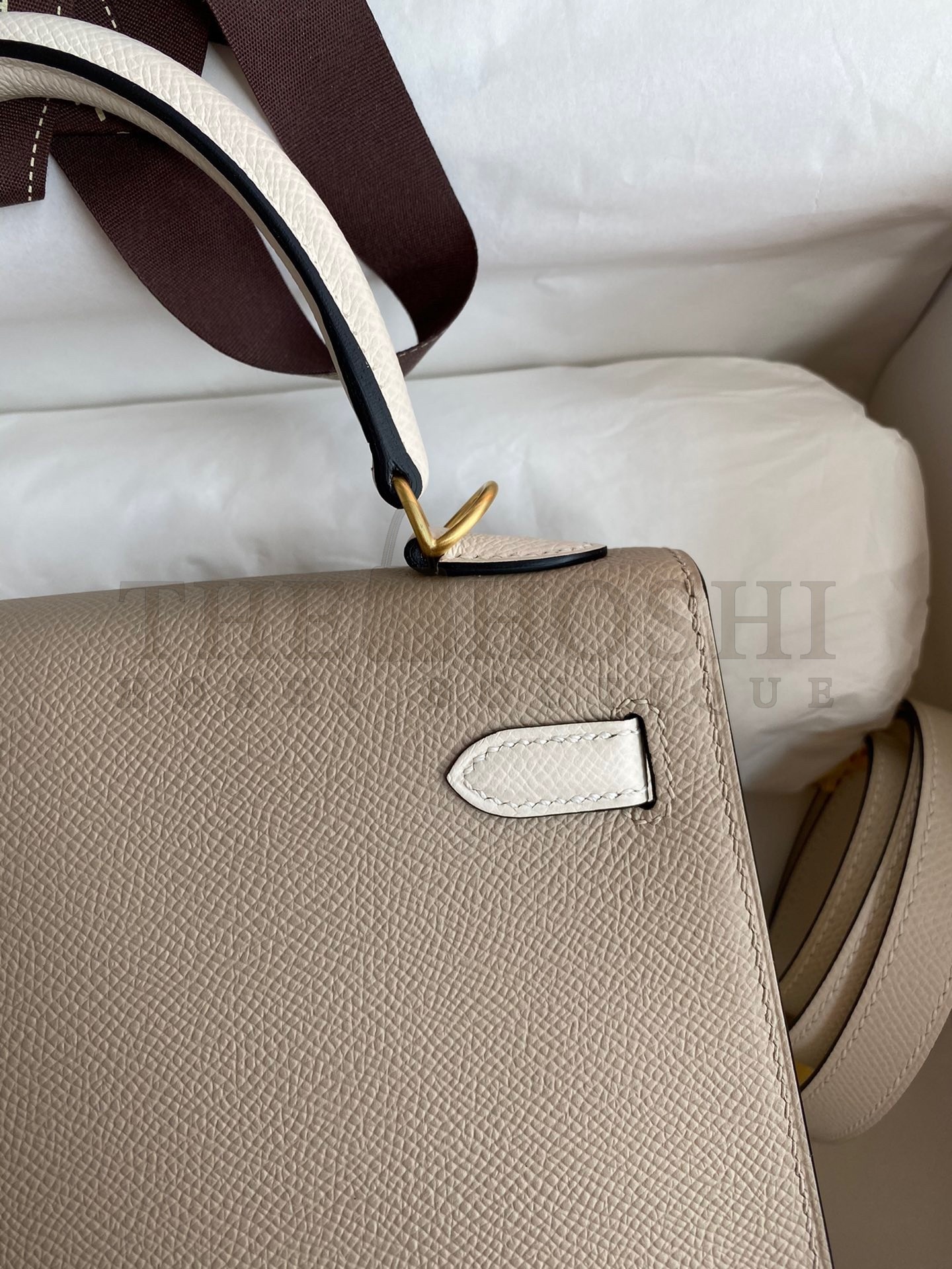 H**me5 Kelly Sellier 25 Bicolor Bag in Trench and Craie Epsom Calfskin Master Quality