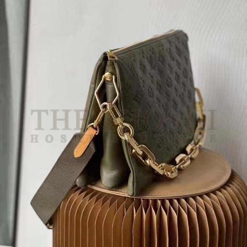 L0vis Vvtt0n LV Women Coussin MM Handbag Khaki Monogram Embossed Puffy Lambskin Master Quality